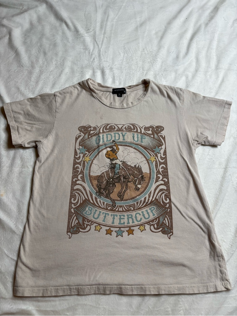 Giddy Up Buttercup Short Sleeve Graphic Tee - Beige